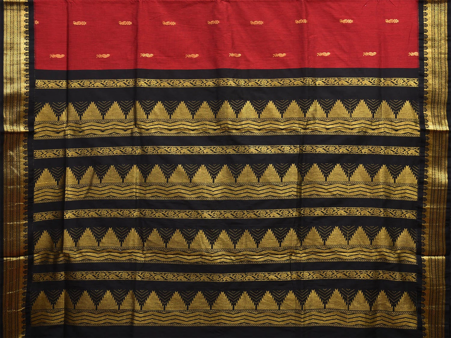 Red and Black Gadwal Cotton Saree with Pallu and Border Design g0423
