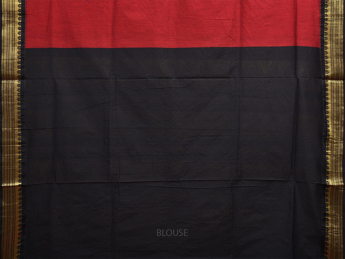 Red and Black Gadwal Cotton Saree with Pallu and Border Design g0423