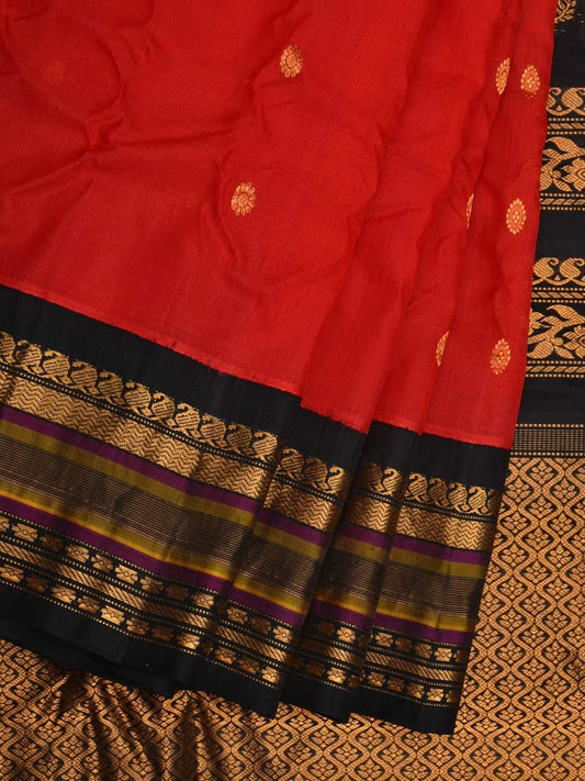 Red and Black Gadwal Cotton SIlk Handloom Saree with Border Design No Blouse g0277