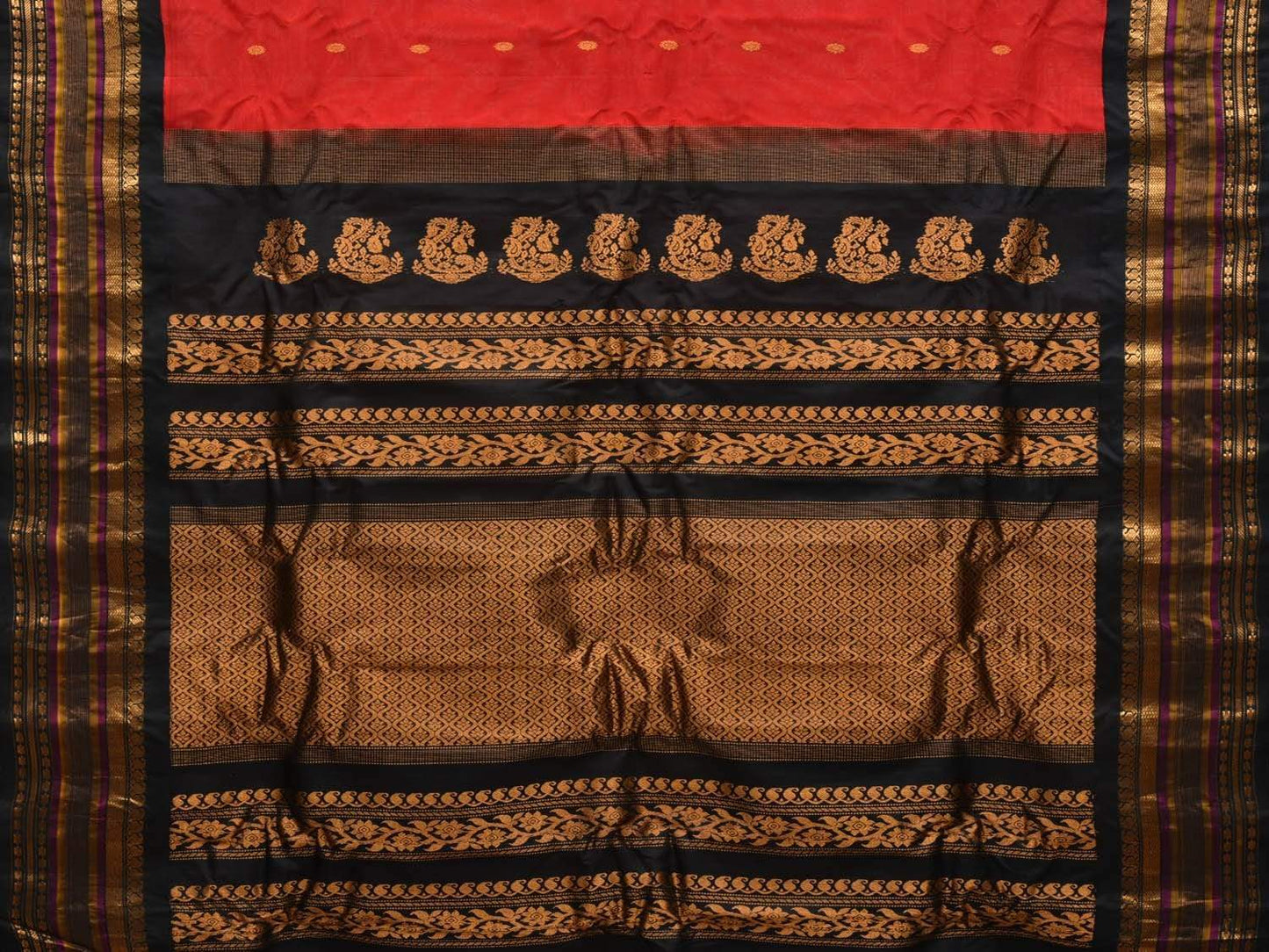 Red and Black Gadwal Cotton SIlk Handloom Saree with Border Design No Blouse g0277