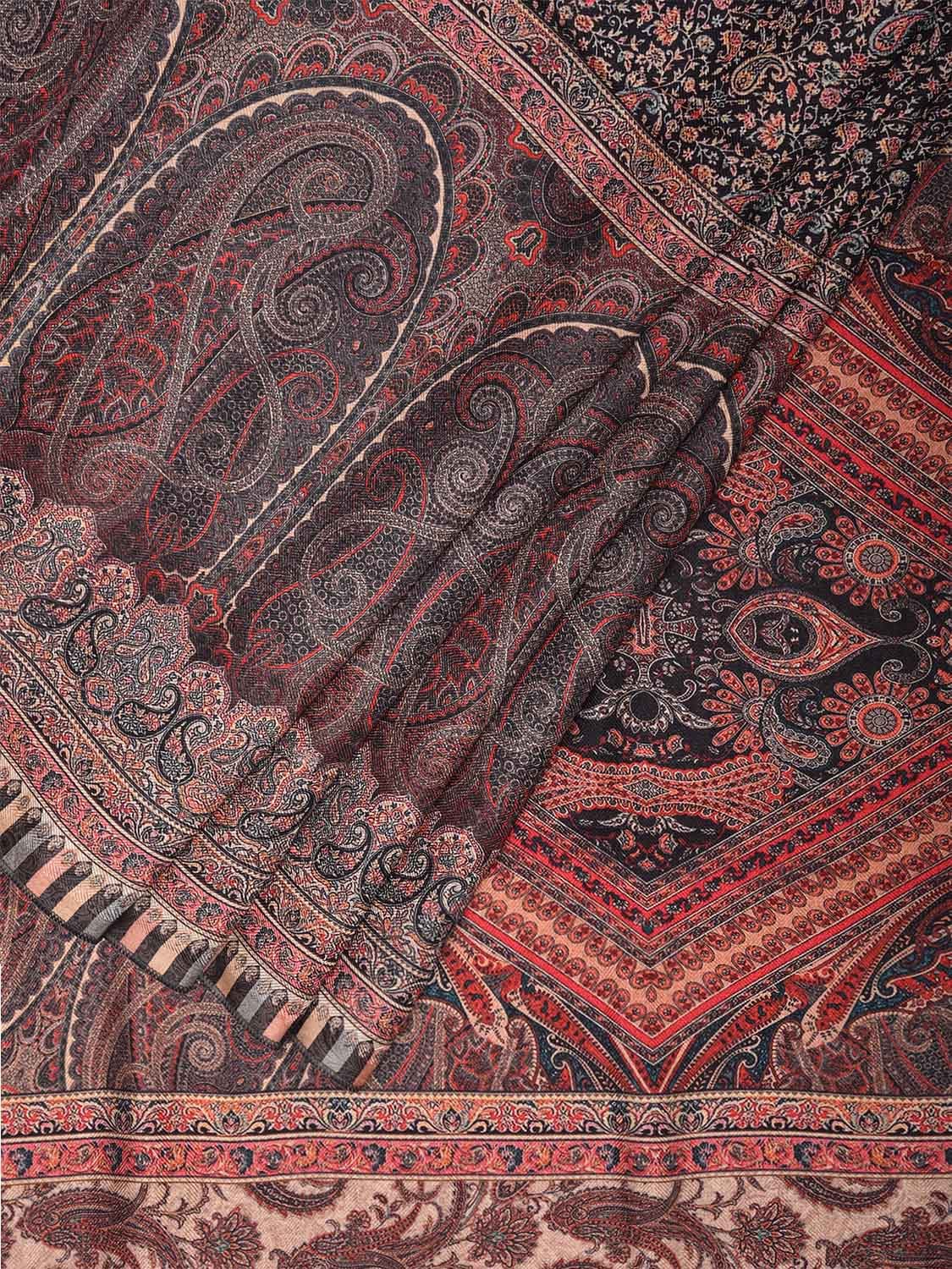Red and Black Pashmina Print Viscose Twill Saree with All Over Pasley Design o0556