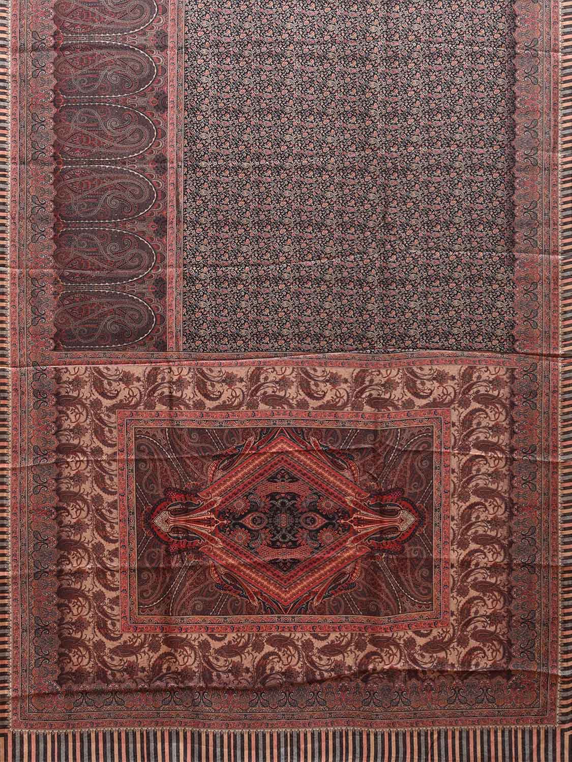 Red and Black Pashmina Print Viscose Twill Saree with All Over Pasley Design o0556