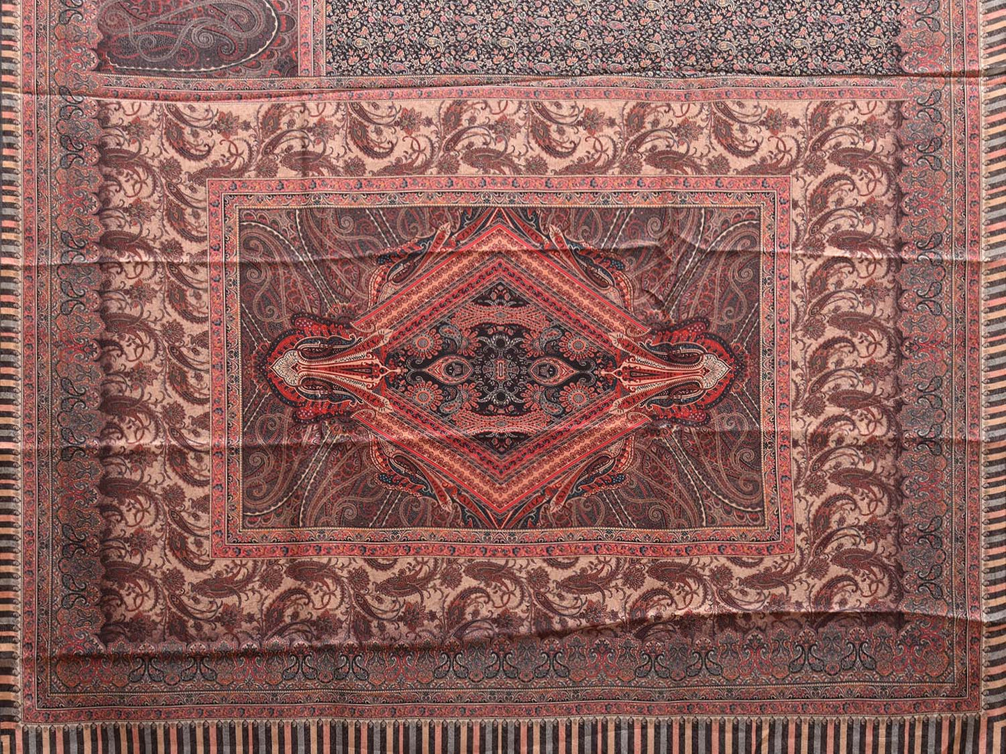 Red and Black Pashmina Print Viscose Twill Saree with All Over Pasley Design o0556