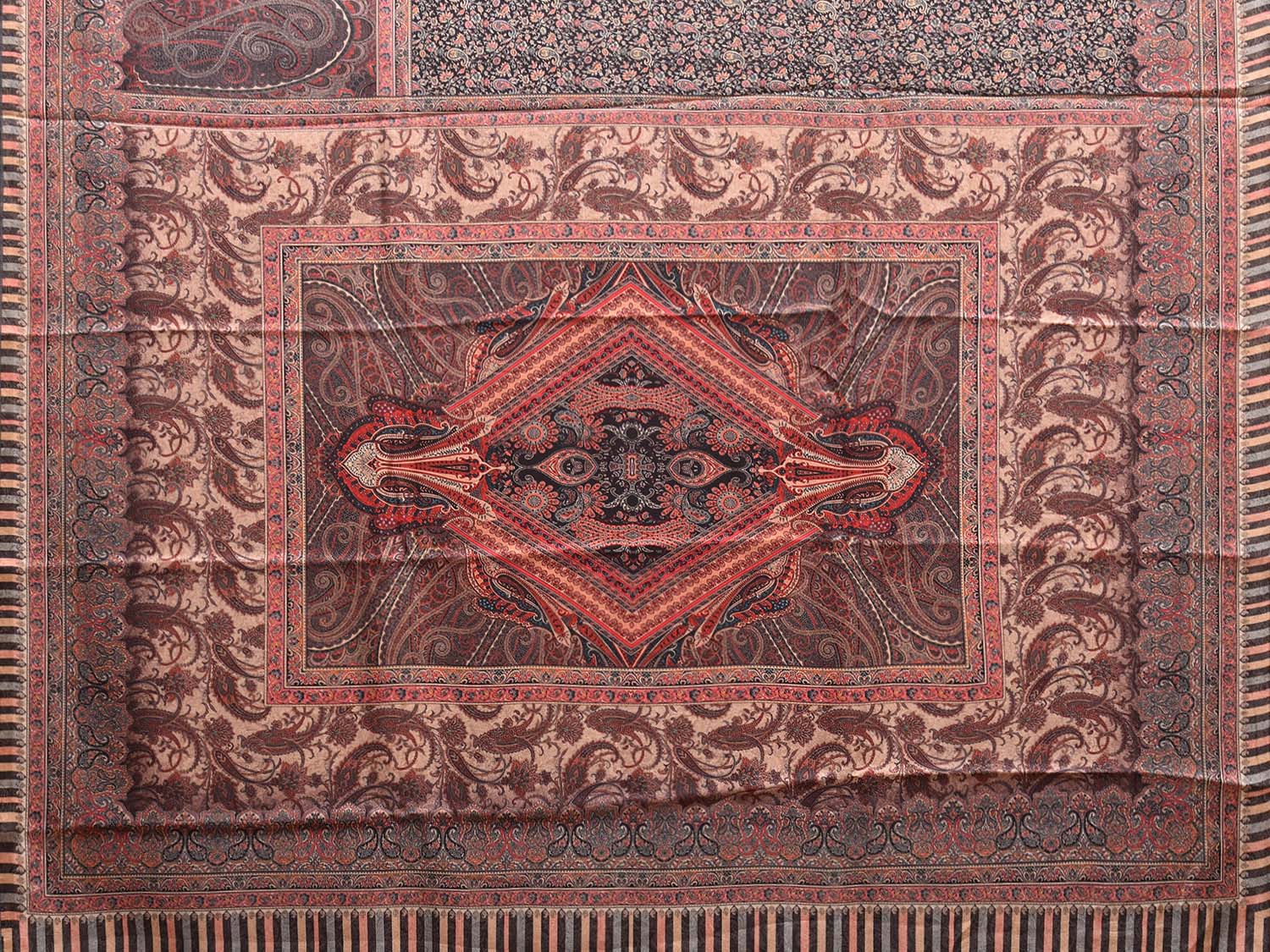 Red and Black Pashmina Print Viscose Twill Saree with All Over Pasley Design o0556