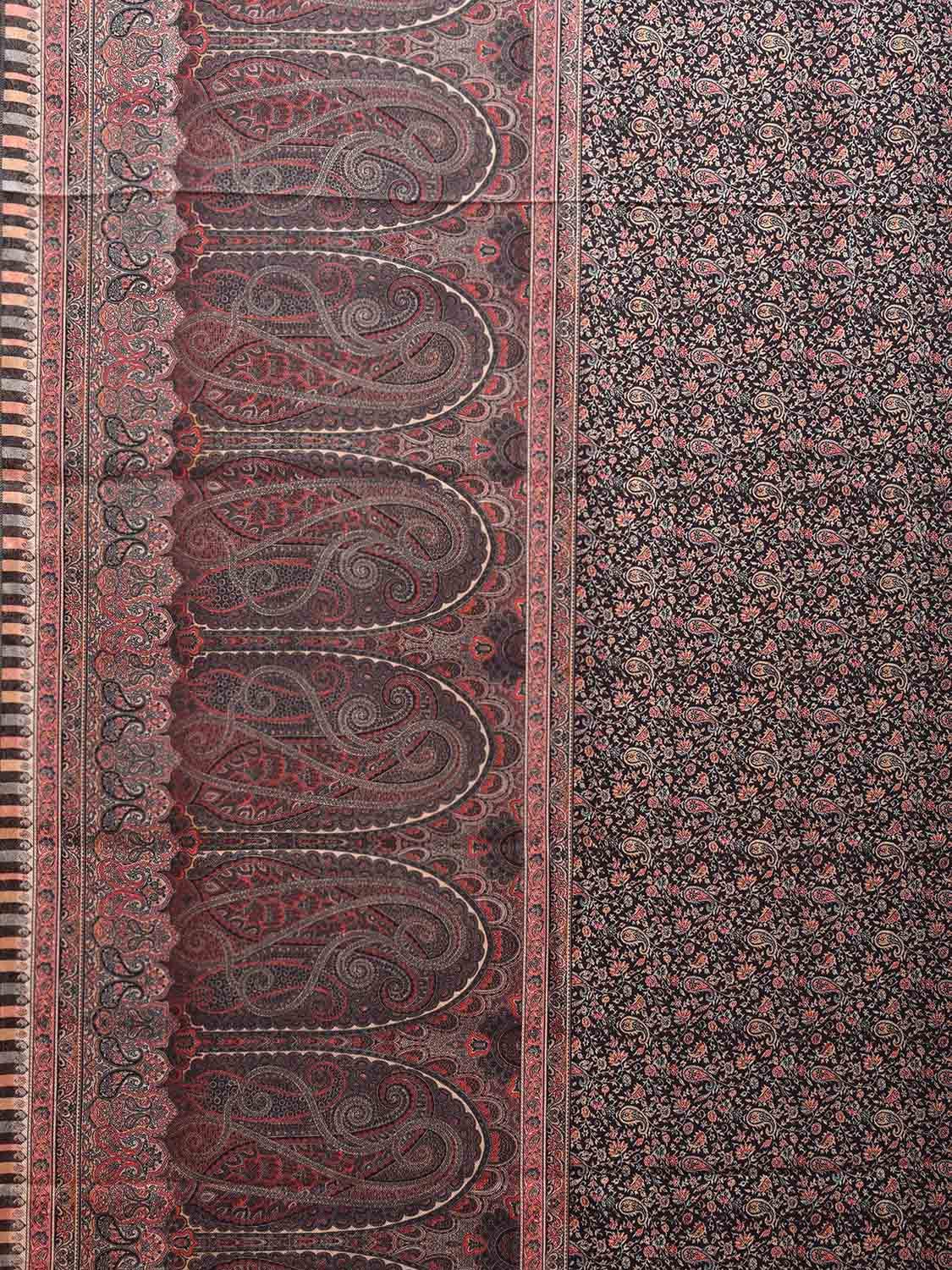 Red and Black Pashmina Print Viscose Twill Saree with All Over Pasley Design o0556