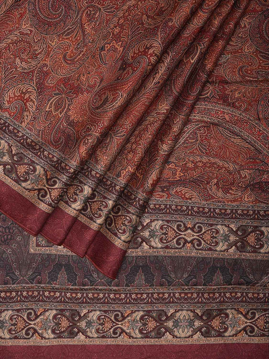 Red and Black Pashmina Print Viscose Twill Saree with Pasley Body and Pallu Design o0561