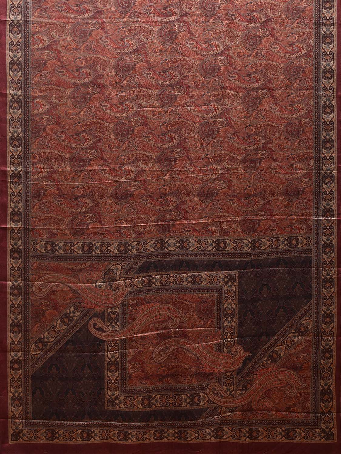 Red and Black Pashmina Print Viscose Twill Saree with Pasley Body and Pallu Design o0561