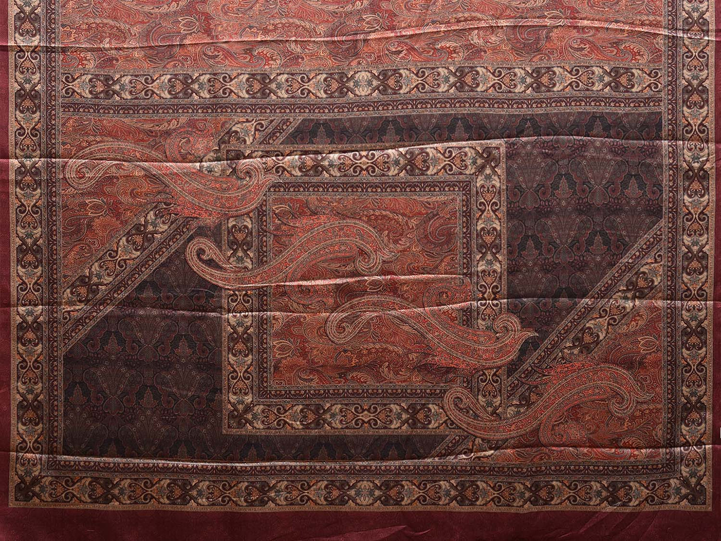 Red and Black Pashmina Print Viscose Twill Saree with Pasley Body and Pallu Design o0561