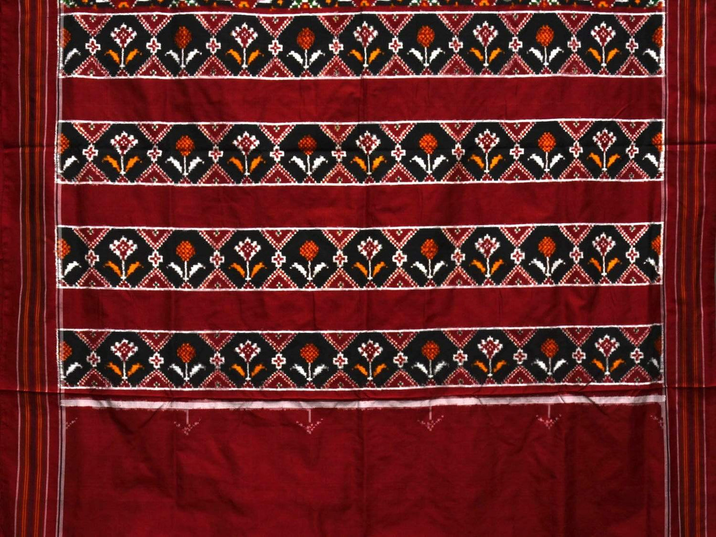 Red and Black Pochampally Double Ikat Silk Handloom Saree with Elephants Design i0587