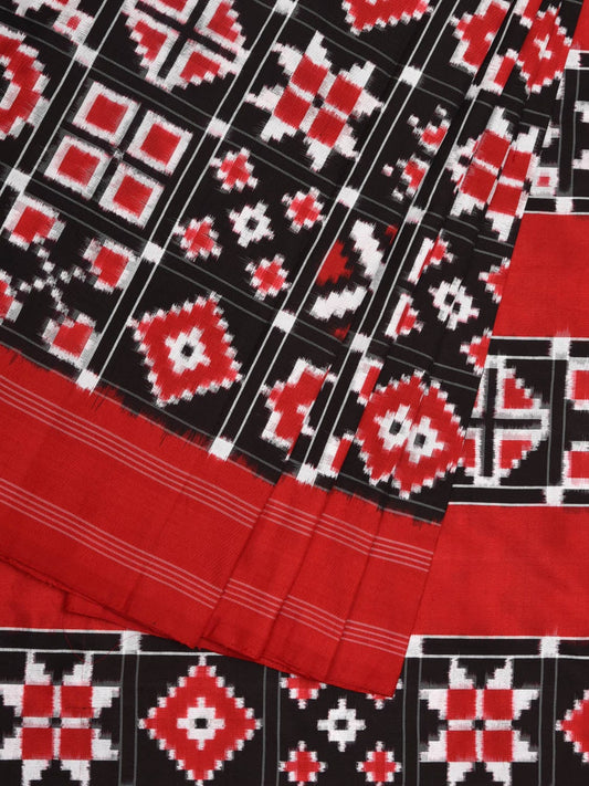 Red and Black Pochampally Double Ikat Silk Handloom Saree with Telia and Checks Design i0700