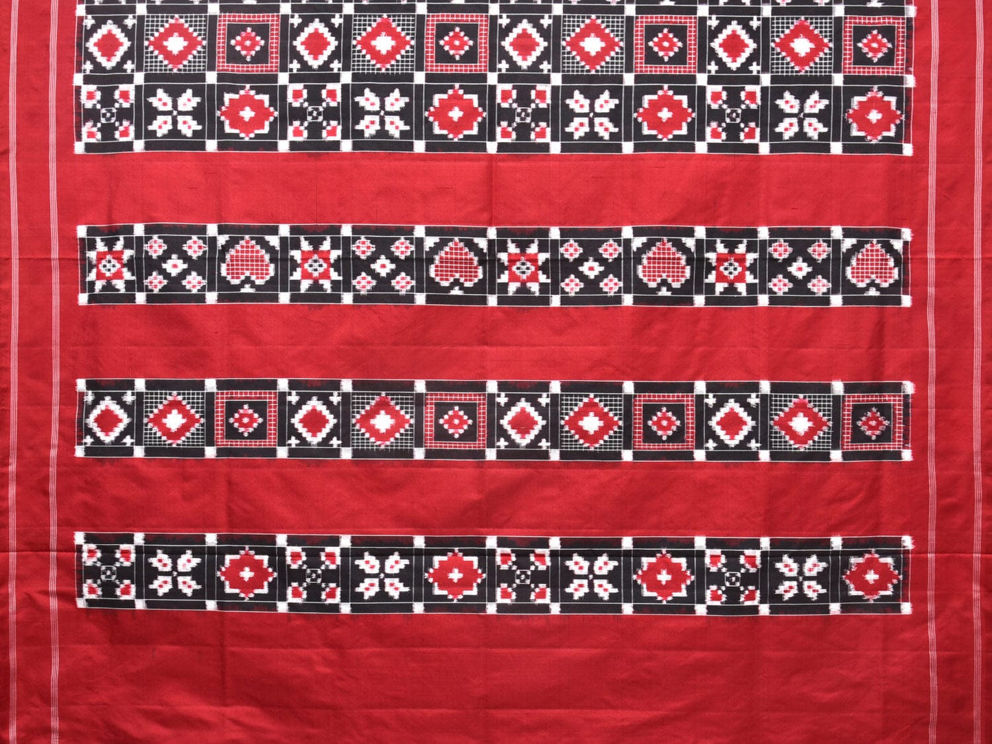 Red and Black Pochampally Double Ikat Silk Handloom Saree with Telia Design i0752
