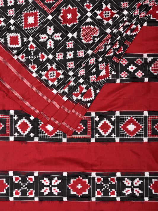 Red and Black Pochampally Double Ikat Silk Handloom Saree with Telia Design i0752