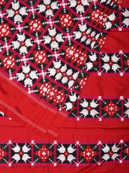 Red and Black Pochampally Double Ikat Silk Handloom Saree with Telia Design i0753