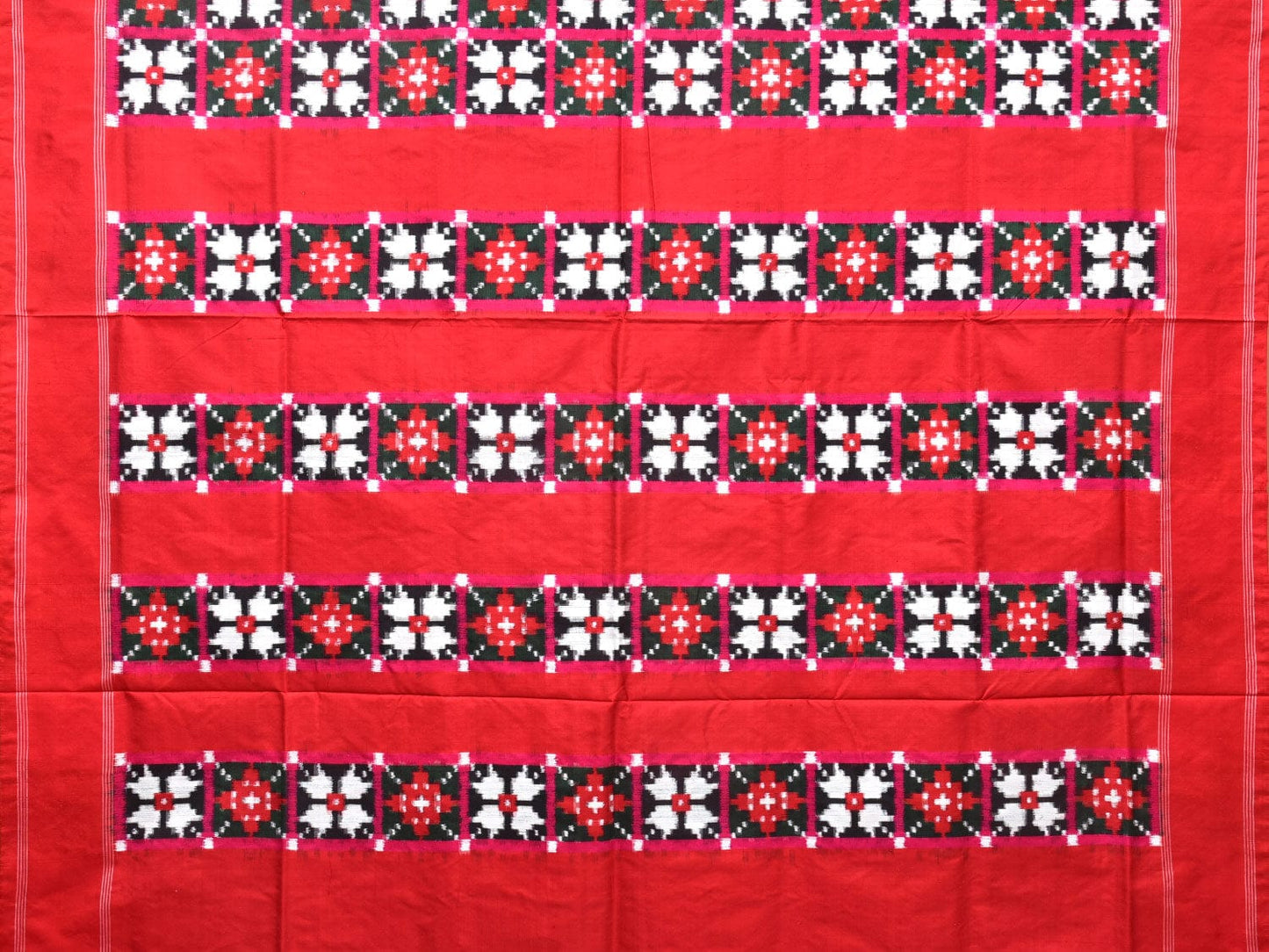 Red and Black Pochampally Double Ikat Silk Handloom Saree with Telia Design i0753