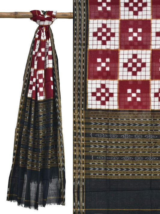 Red and Black Pochampally Ikat Cotton Handloom Dupatta with Checks Design ds1880