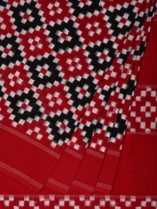 Red and Black Pochampally Ikat Cotton Handloom Saree with Grill Design i0615
