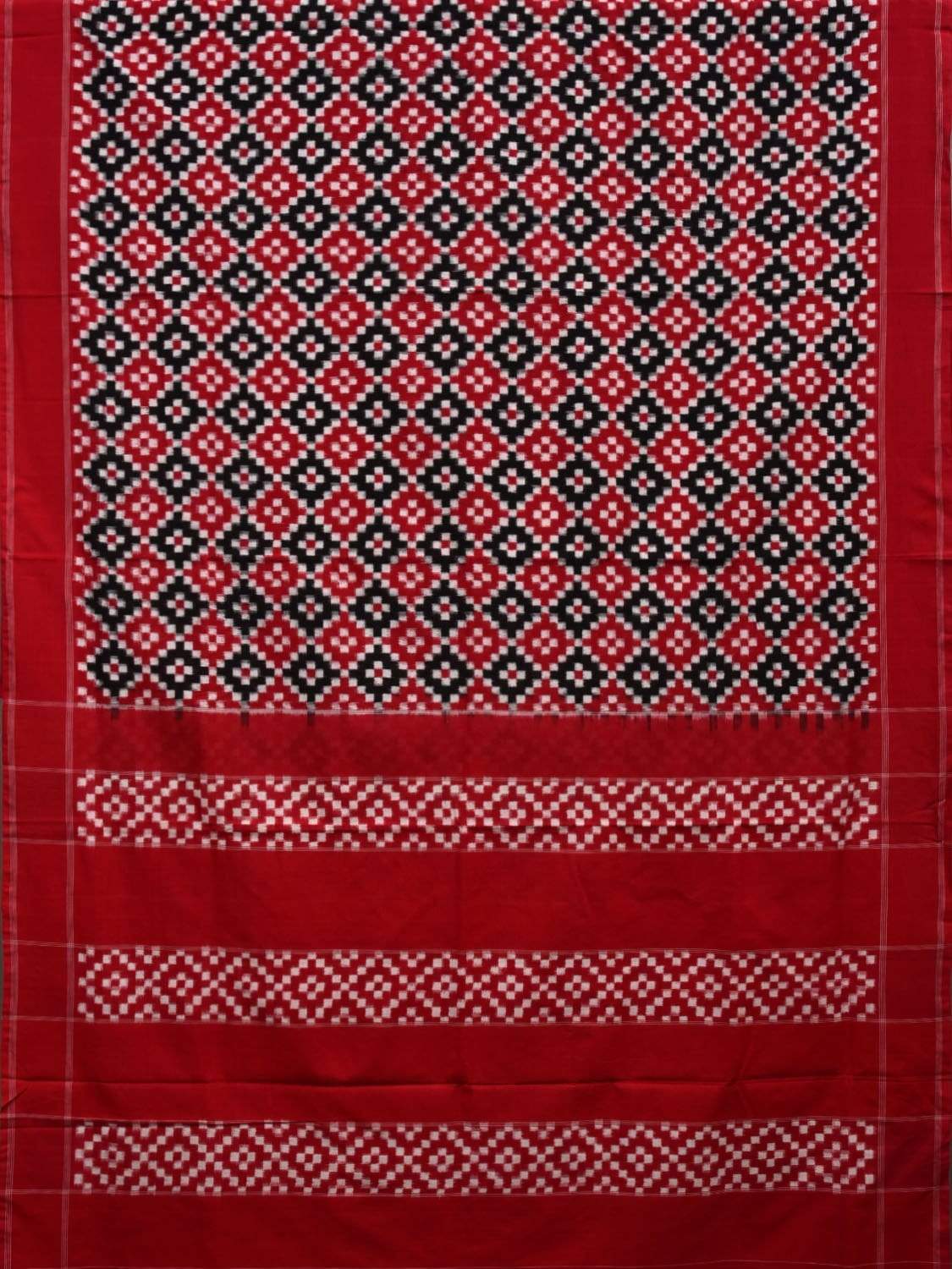 Red and Black Pochampally Ikat Cotton Handloom Saree with Grill Design i0615