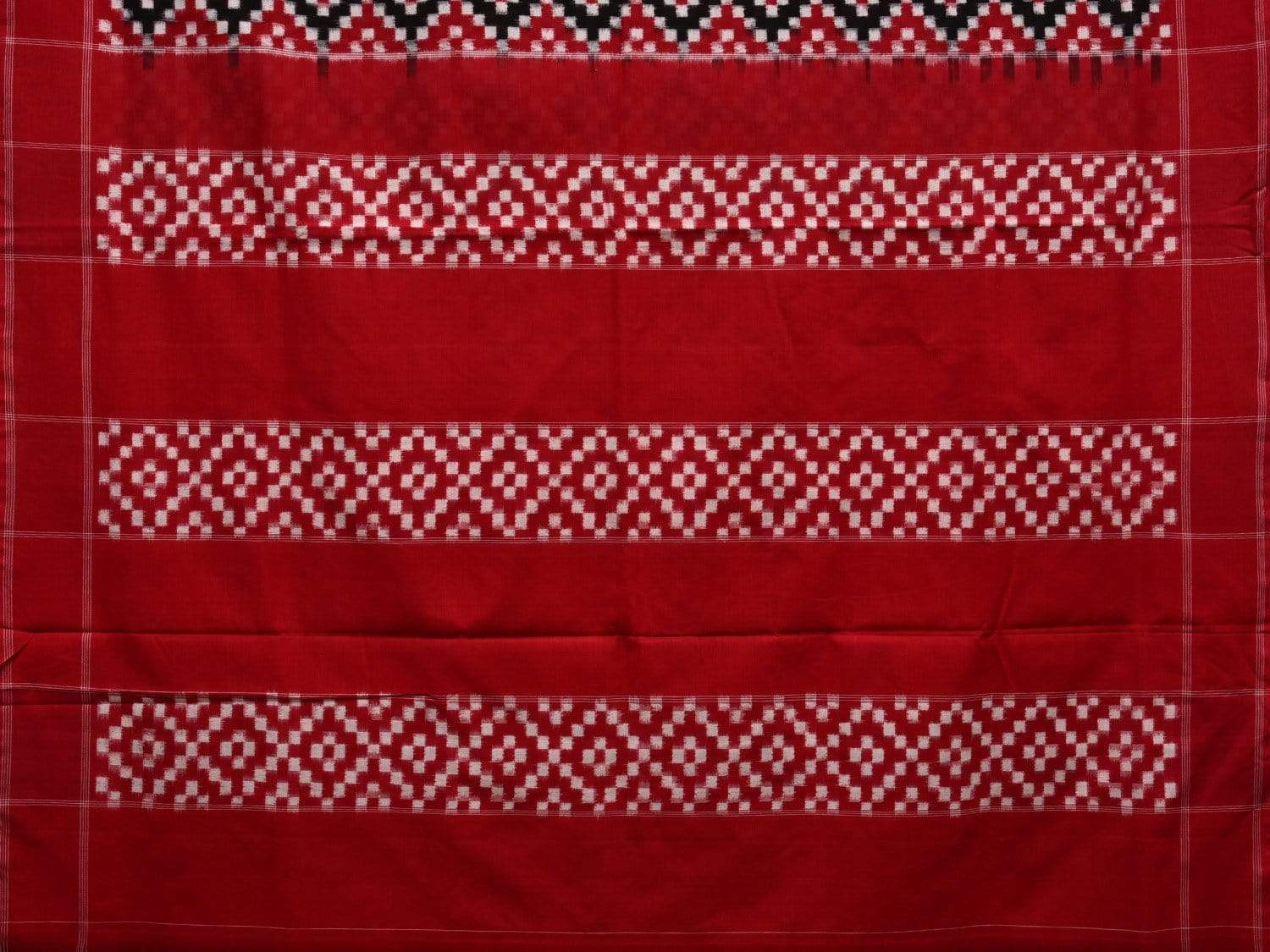 Red and Black Pochampally Ikat Cotton Handloom Saree with Grill Design i0615