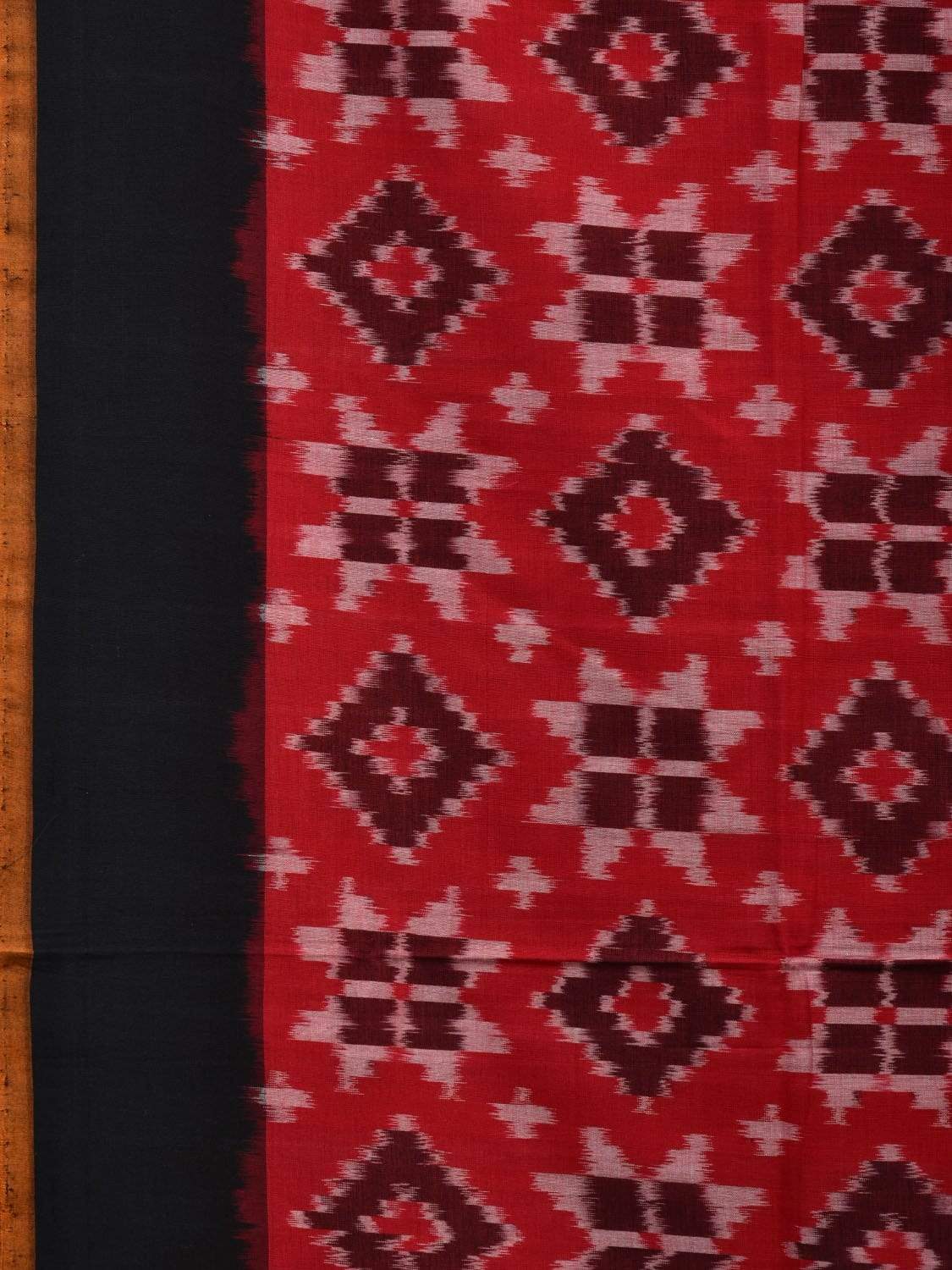 Red and Black Pochampally Ikat Cotton Handloom Saree with Telia Design i0619