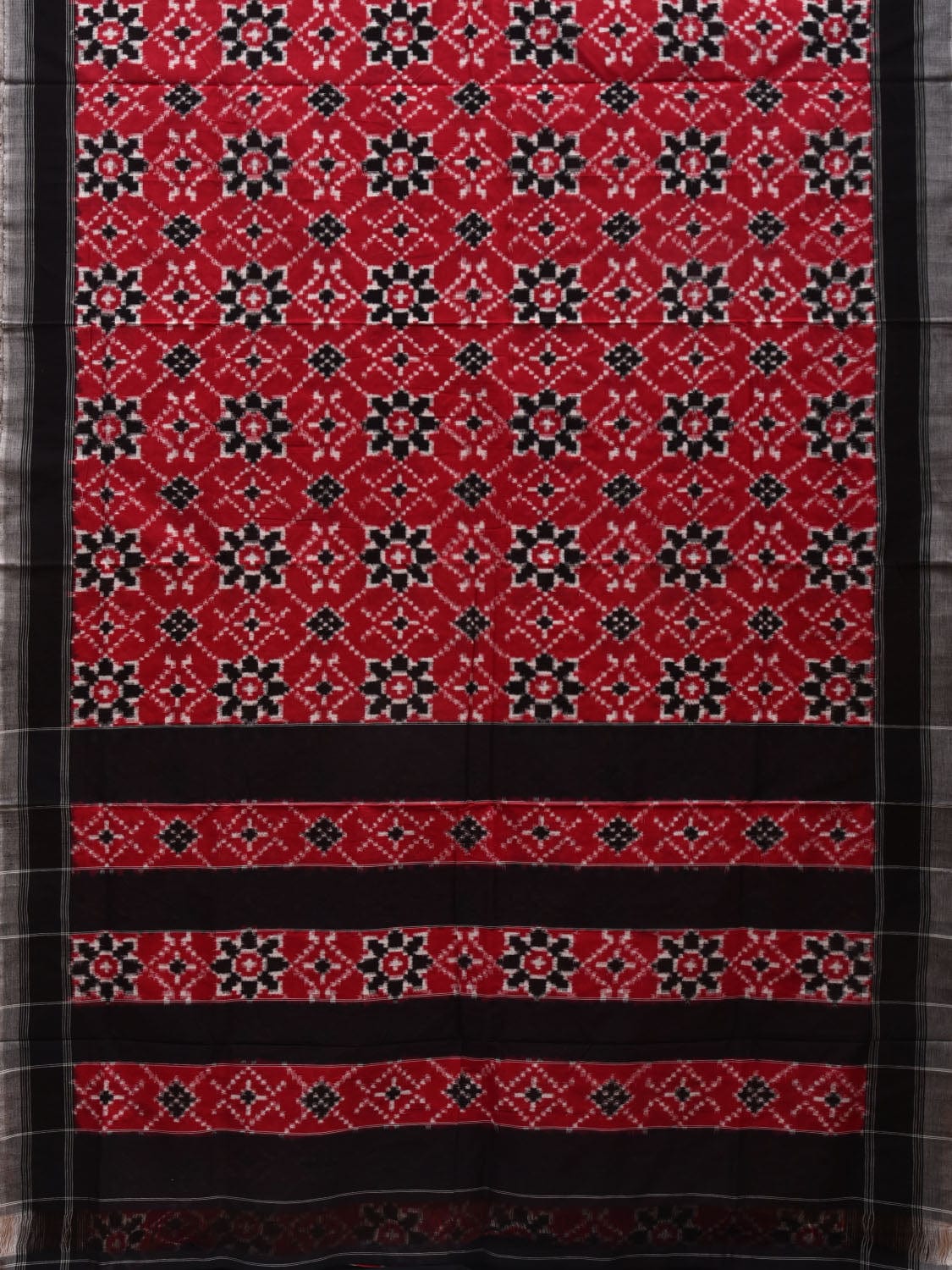 Red and Black Pochampally Ikat Cotton Handloom Saree with Telia Design i0670