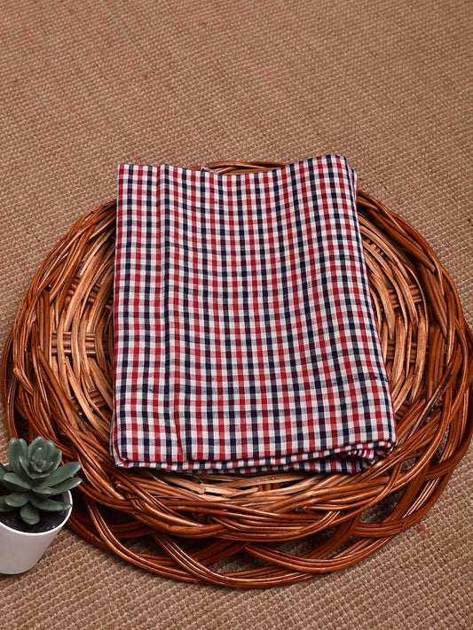 Red and Blue Cotton Handloom Blouse with Checks Design Length 1mt Width 44 Inches BL0140