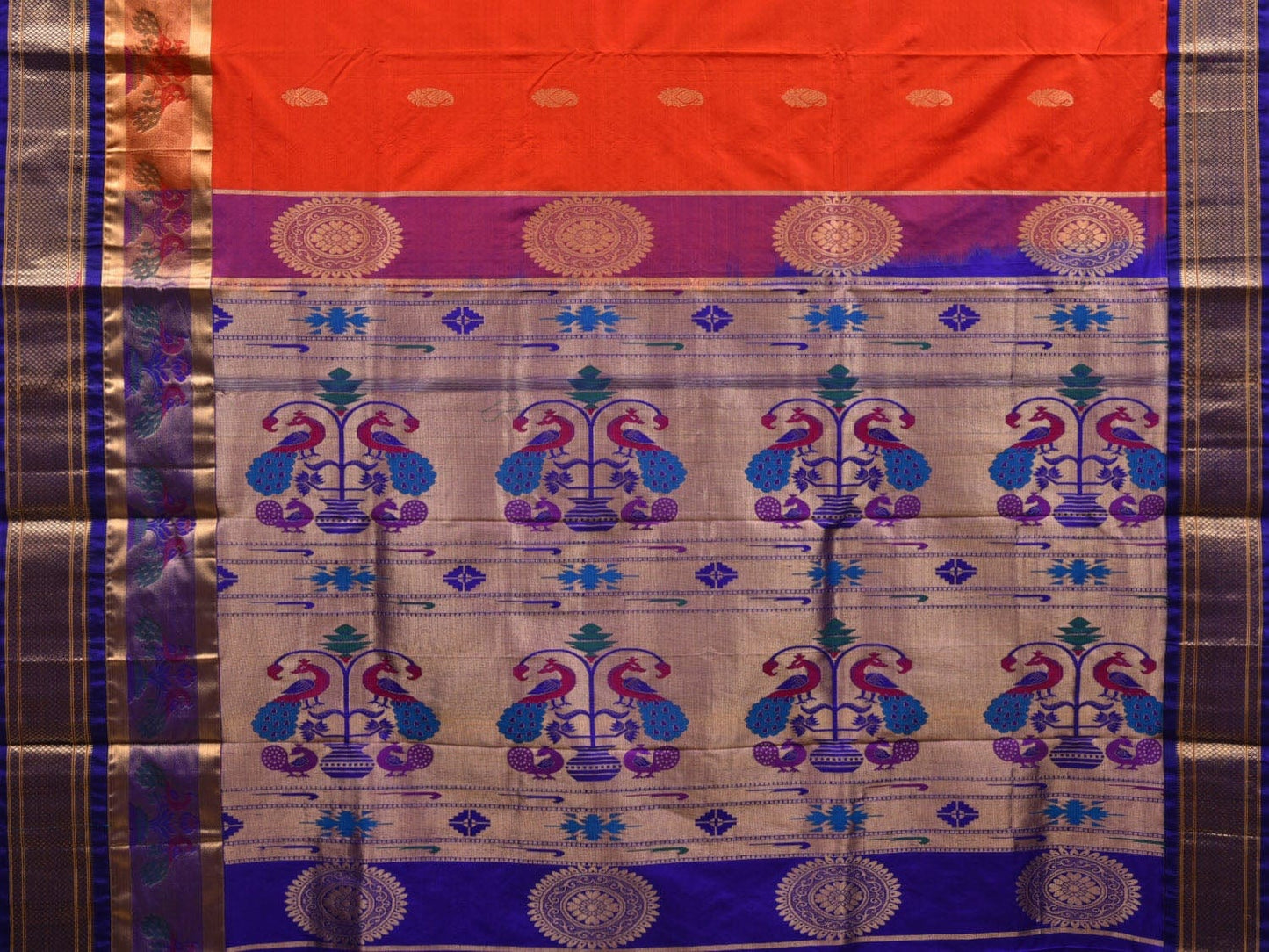 Red and Blue Paithani Silk Handloom Saree with Border and Body Buta Design p0426