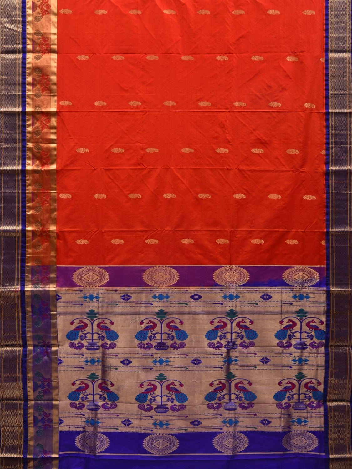 Red and Blue Paithani Silk Handloom Saree with Border and Body Buta Design p0426