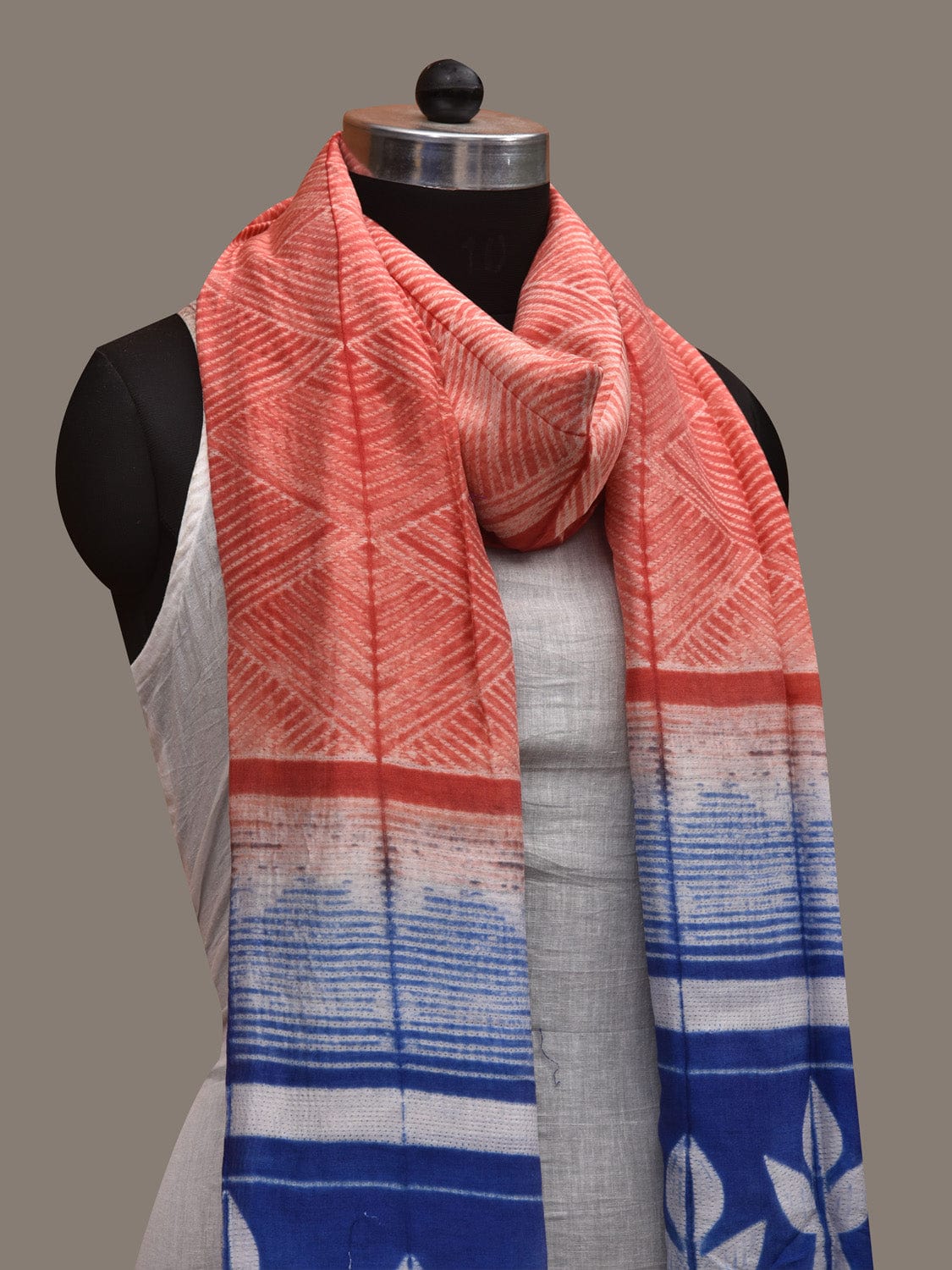 Red and Blue Shibori Cotton Silk Handloom Dupatta with Geometric and Zari Border Design ds2945