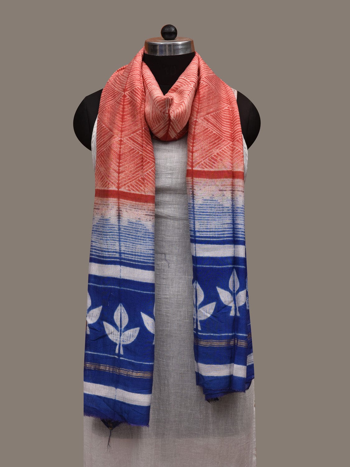 Red and Blue Shibori Cotton Silk Handloom Dupatta with Geometric and Zari Border Design ds2945