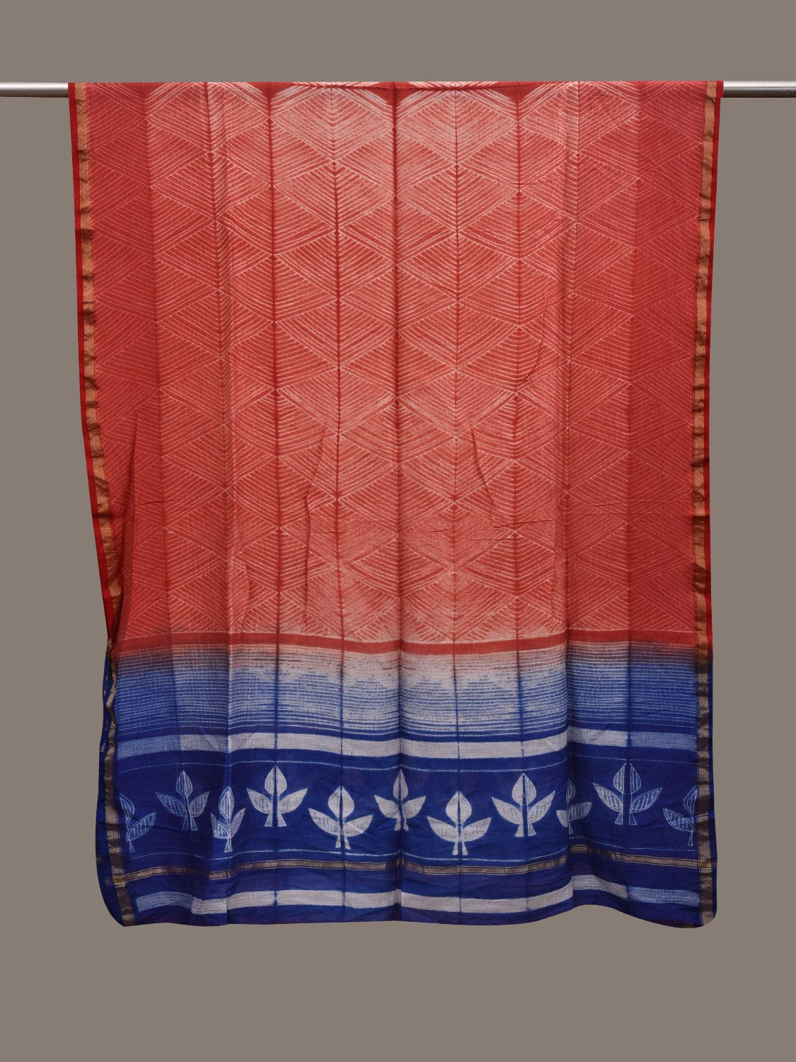 Red and Blue Shibori Cotton Silk Handloom Dupatta with Geometric and Zari Border Design ds2945