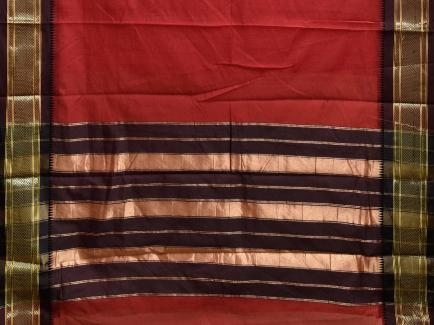 Red and Brown Bamboo Cotton Plain Saree with Contrast Pallu Design No Blouse bc0802