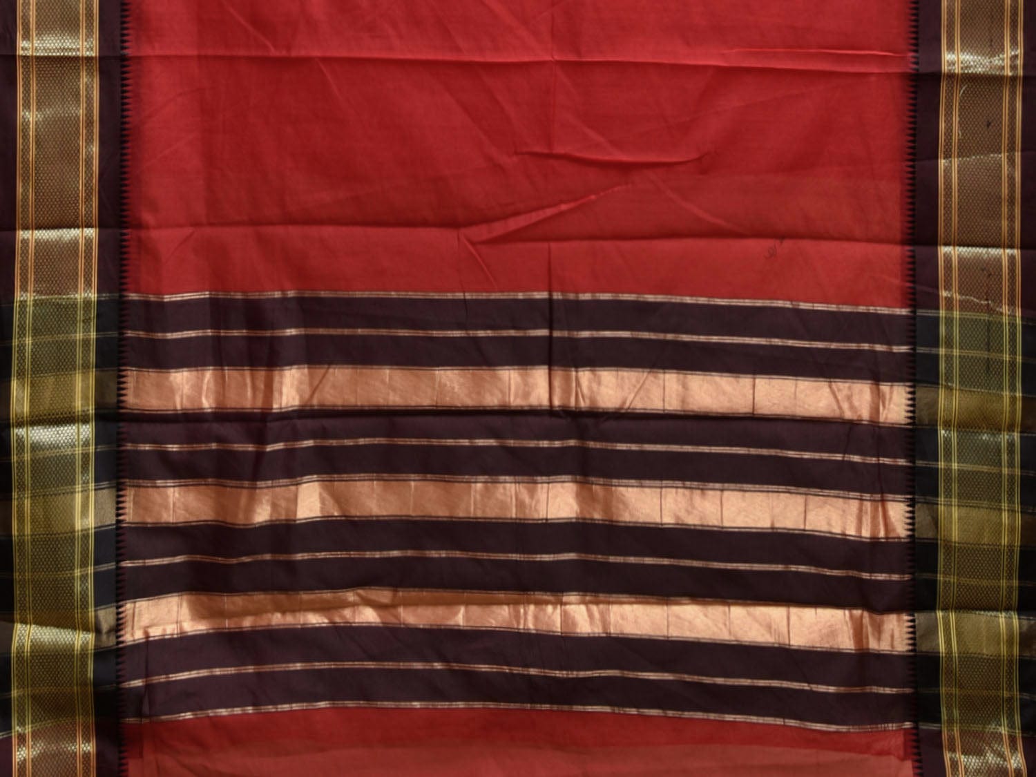Red and Brown Bamboo Cotton Plain Saree with Contrast Pallu Design No Blouse bc0802
