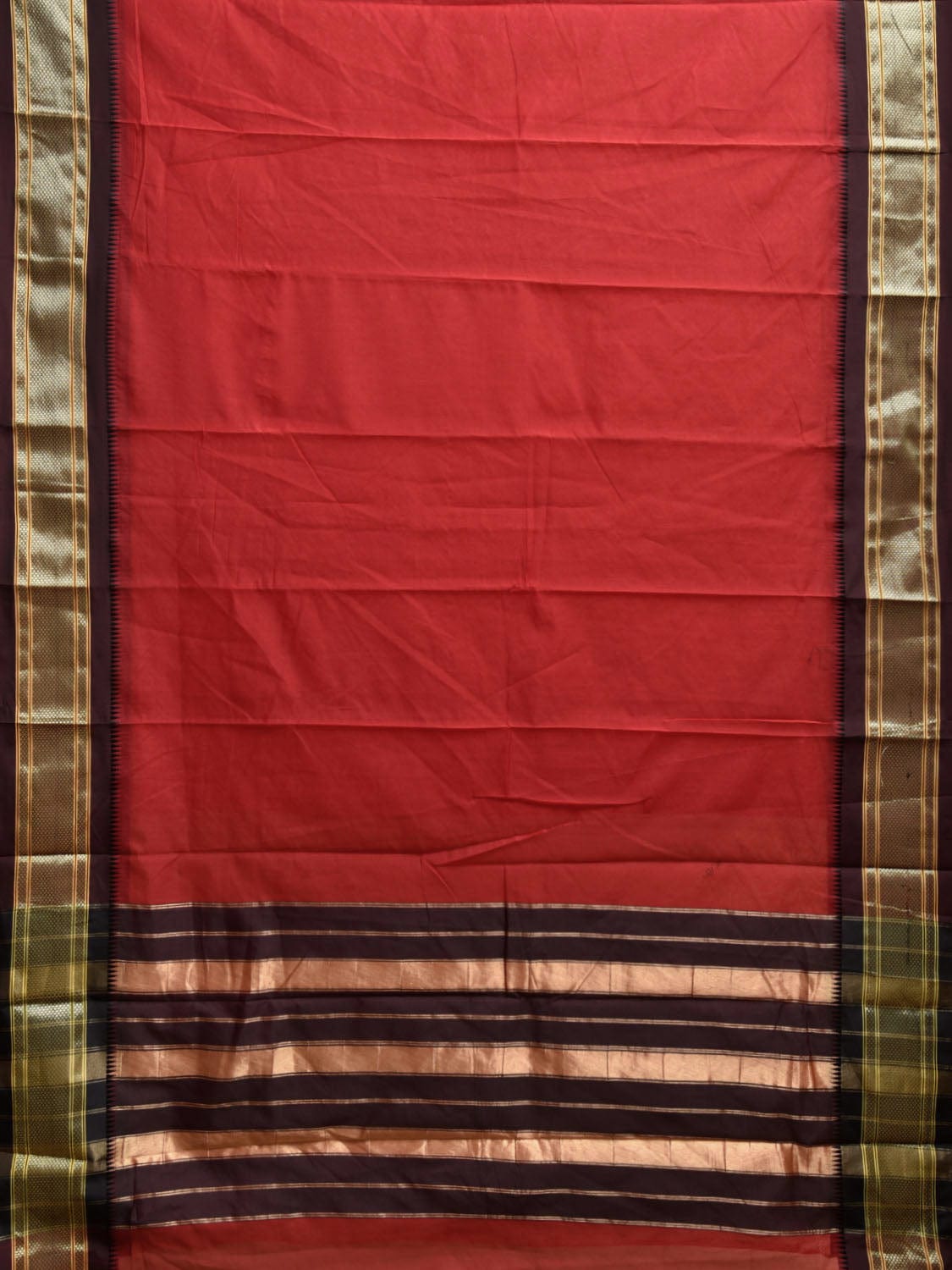 Red and Brown Bamboo Cotton Plain Saree with Contrast Pallu Design No Blouse bc0802