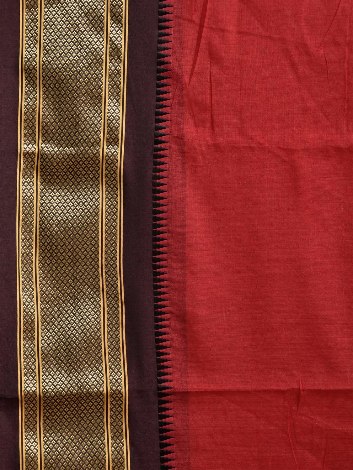 Red and Brown Bamboo Cotton Plain Saree with Contrast Pallu Design No Blouse bc0802