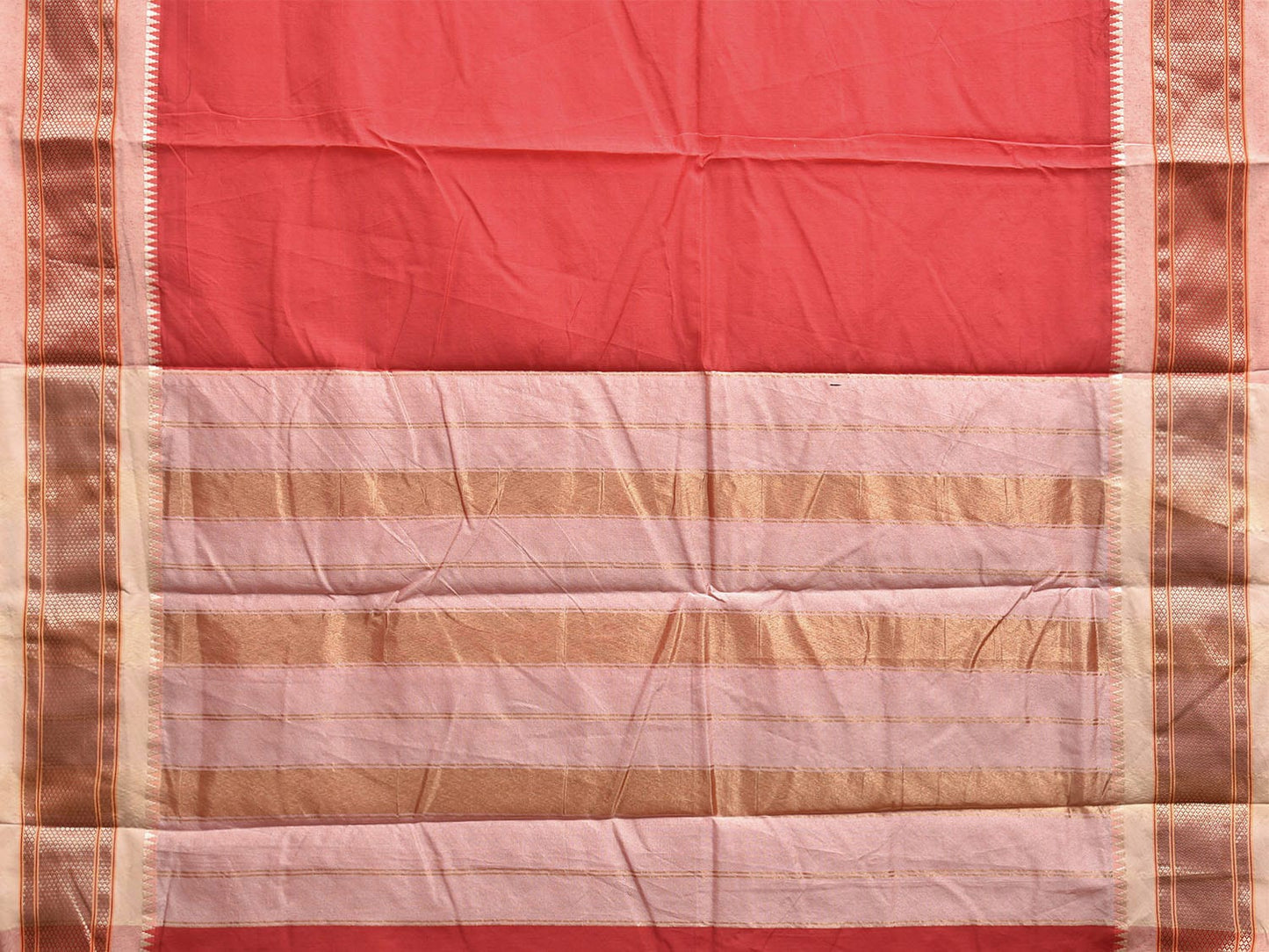 Red and Cream Bamboo Cotton Plain Saree with Contrast Pallu Design No Blouse bc0655