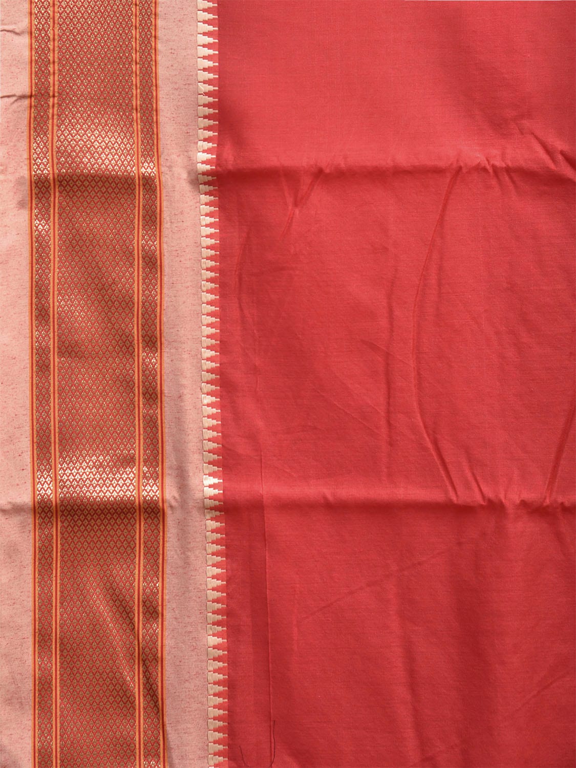 Red and Cream Bamboo Cotton Plain Saree with Contrast Pallu Design No Blouse bc0655