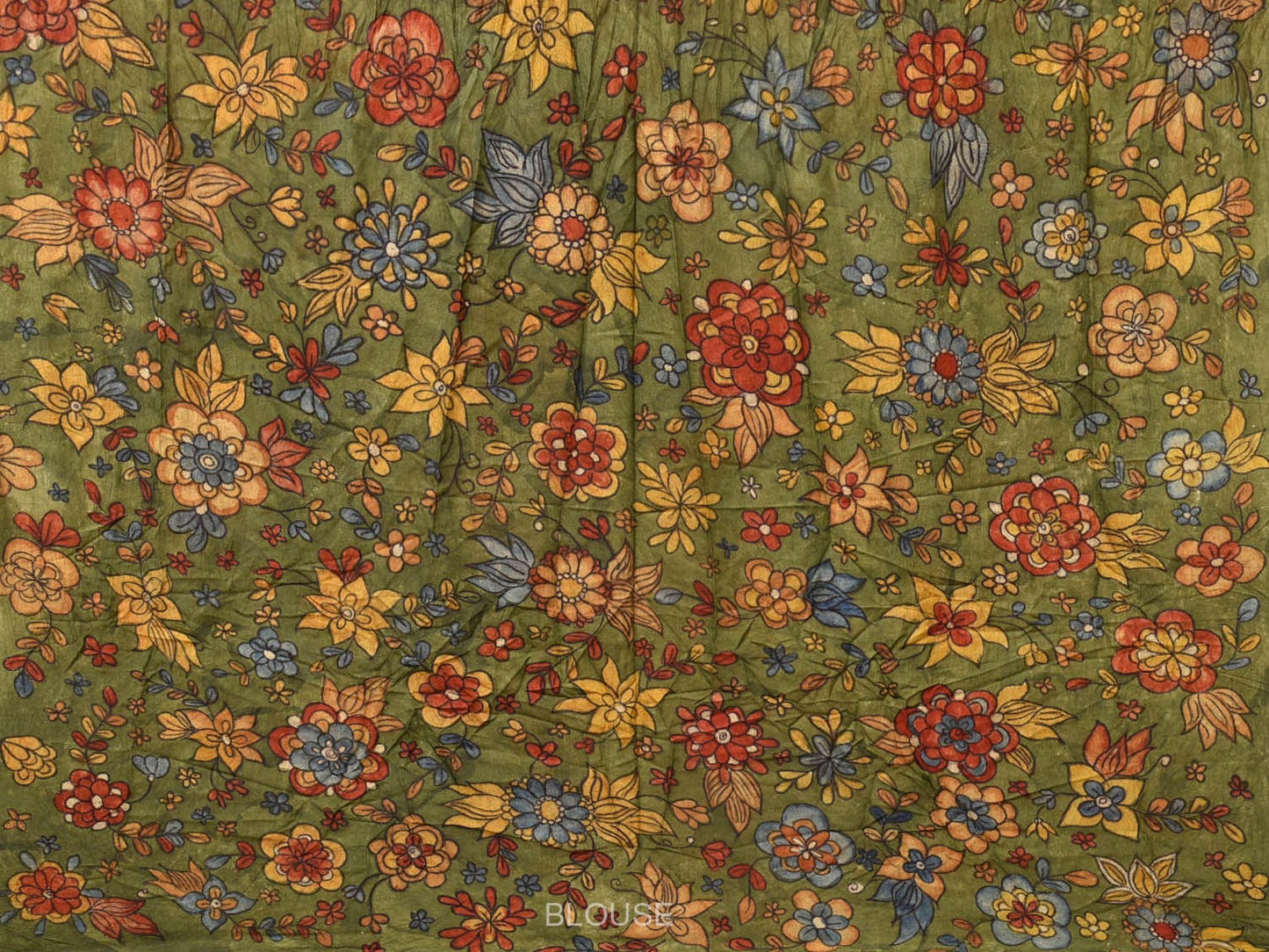 Red and Green Badhani Silk Handloom Saree with Geometrical Body and Kalamkari Pallu and Blouse Design bn0494