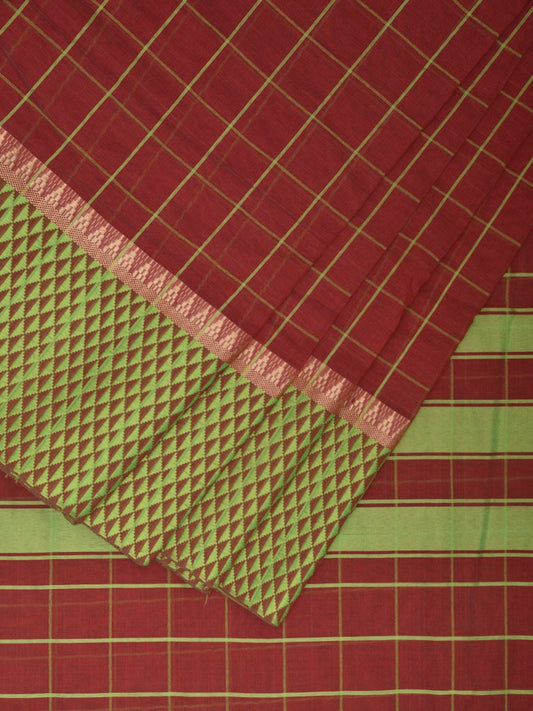 Red and Green Bamboo Cotton Saree with Big Checks Design No Blouse bc0345
