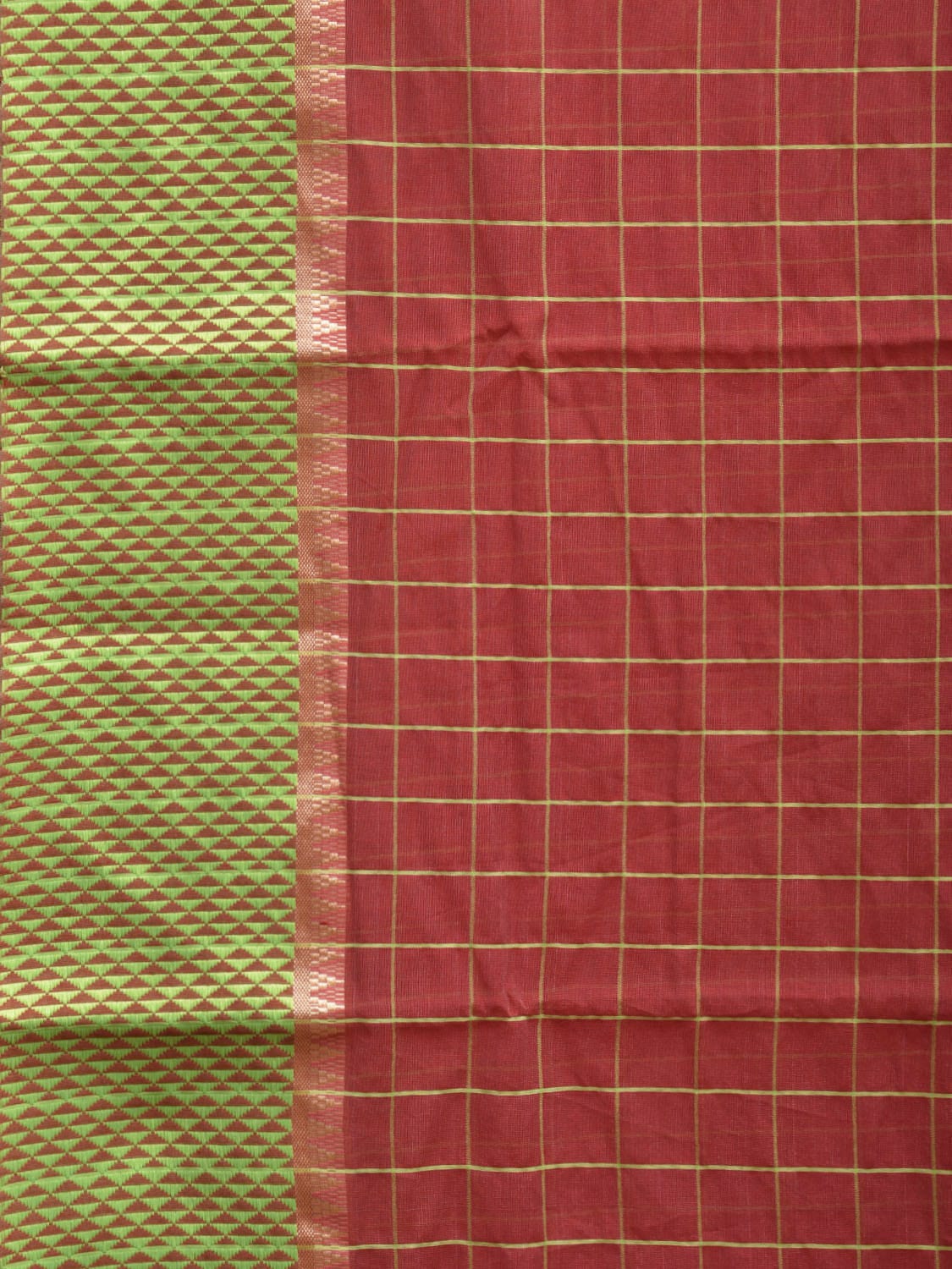 Red and Green Bamboo Cotton Saree with Big Checks Design No Blouse bc0345