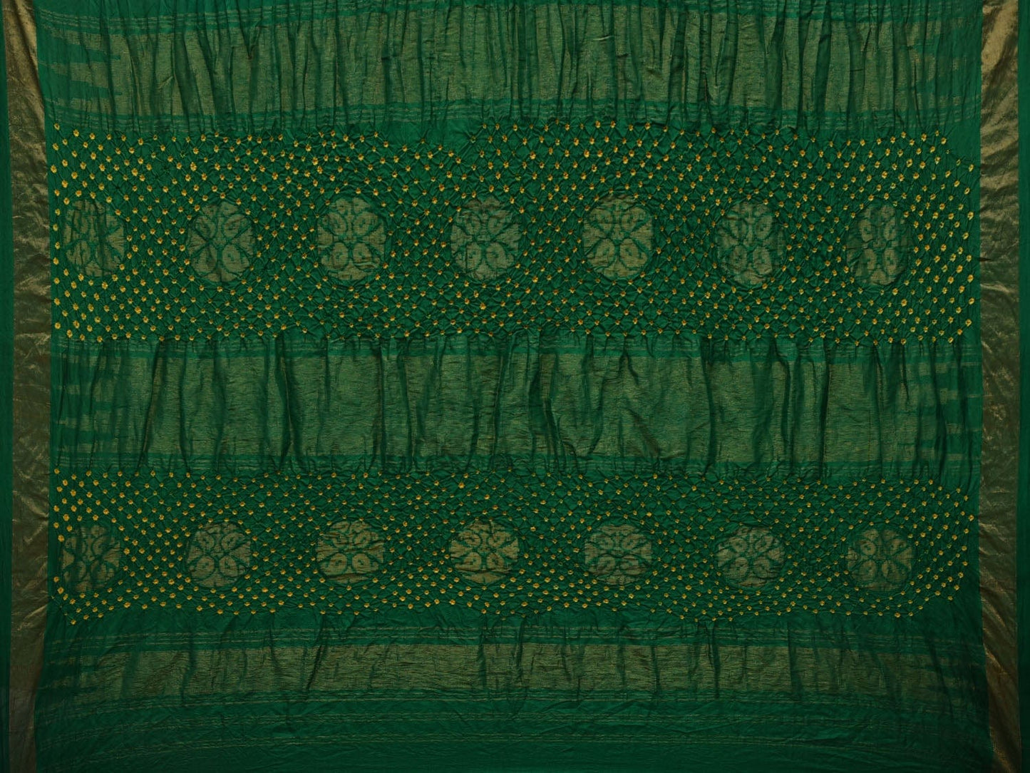 Red and Green Bandhani Uppada Silk Handloom Saree with Nilambari Buta Design bn0330