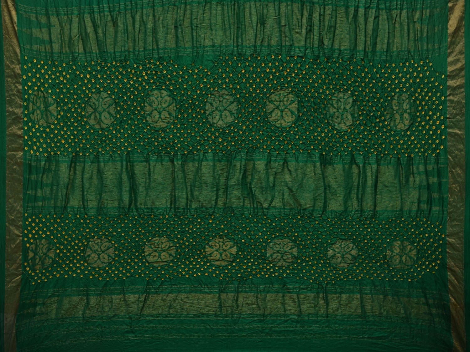 Red and Green Bandhani Uppada Silk Handloom Saree with Nilambari Buta Design bn0330