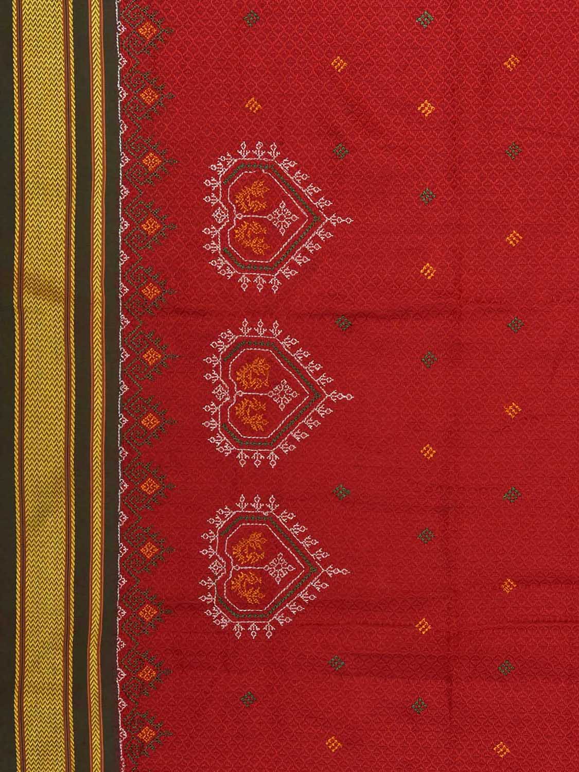 Red and Green Kasuti Viscose Blouse with Peacock Design Length 1mt Width 44 Inches BL0155