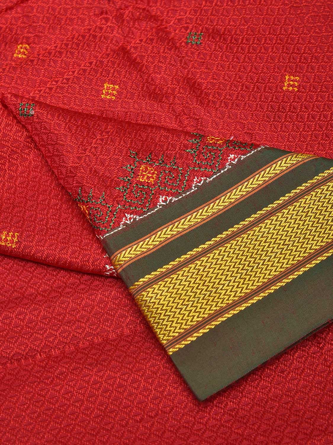 Red and Green Kasuti Viscose Blouse with Peacock Design Length 1mt Width 44 Inches BL0155