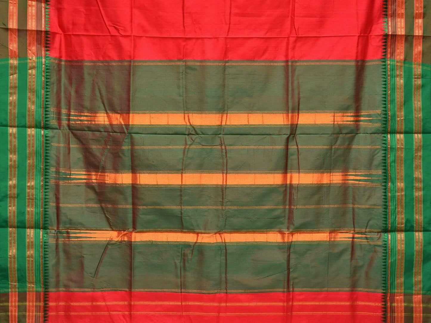 Red and Green Narayanpet Silk Handloom Plain Saree with Traditional Border Design No Blouse np0345