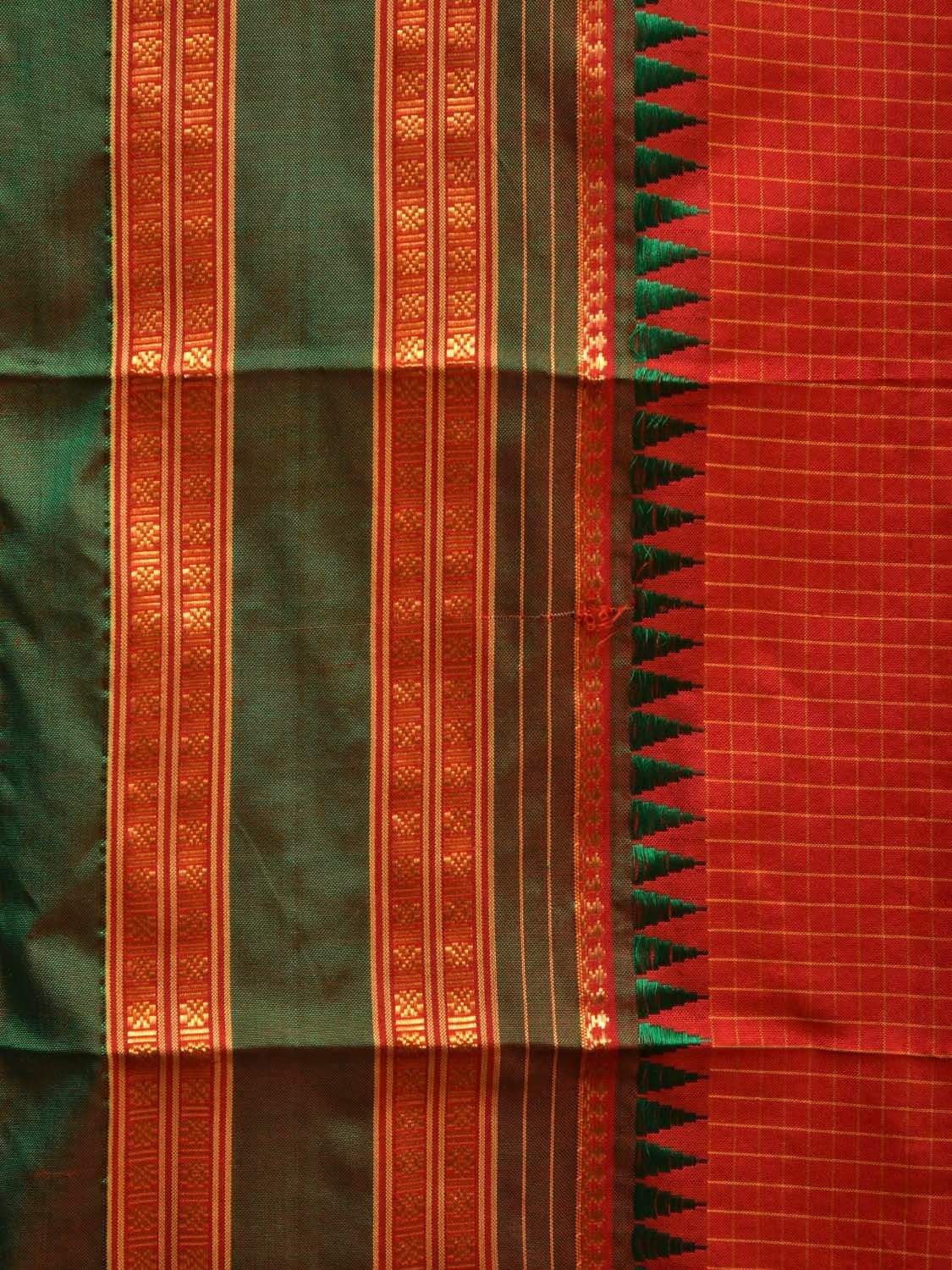 Red and Green Narayanpet Silk Handloom Saree with Checks Design No Blouse np0440