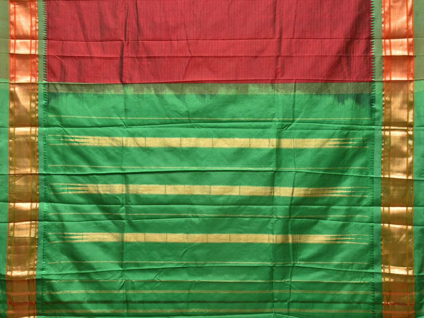 Red and Green Narayanpet Silk Saree with Strips Design No Blouse np0785