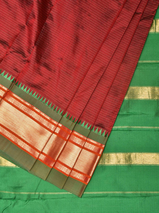 Red and Green Narayanpet Silk Saree with Strips Design No Blouse np0785