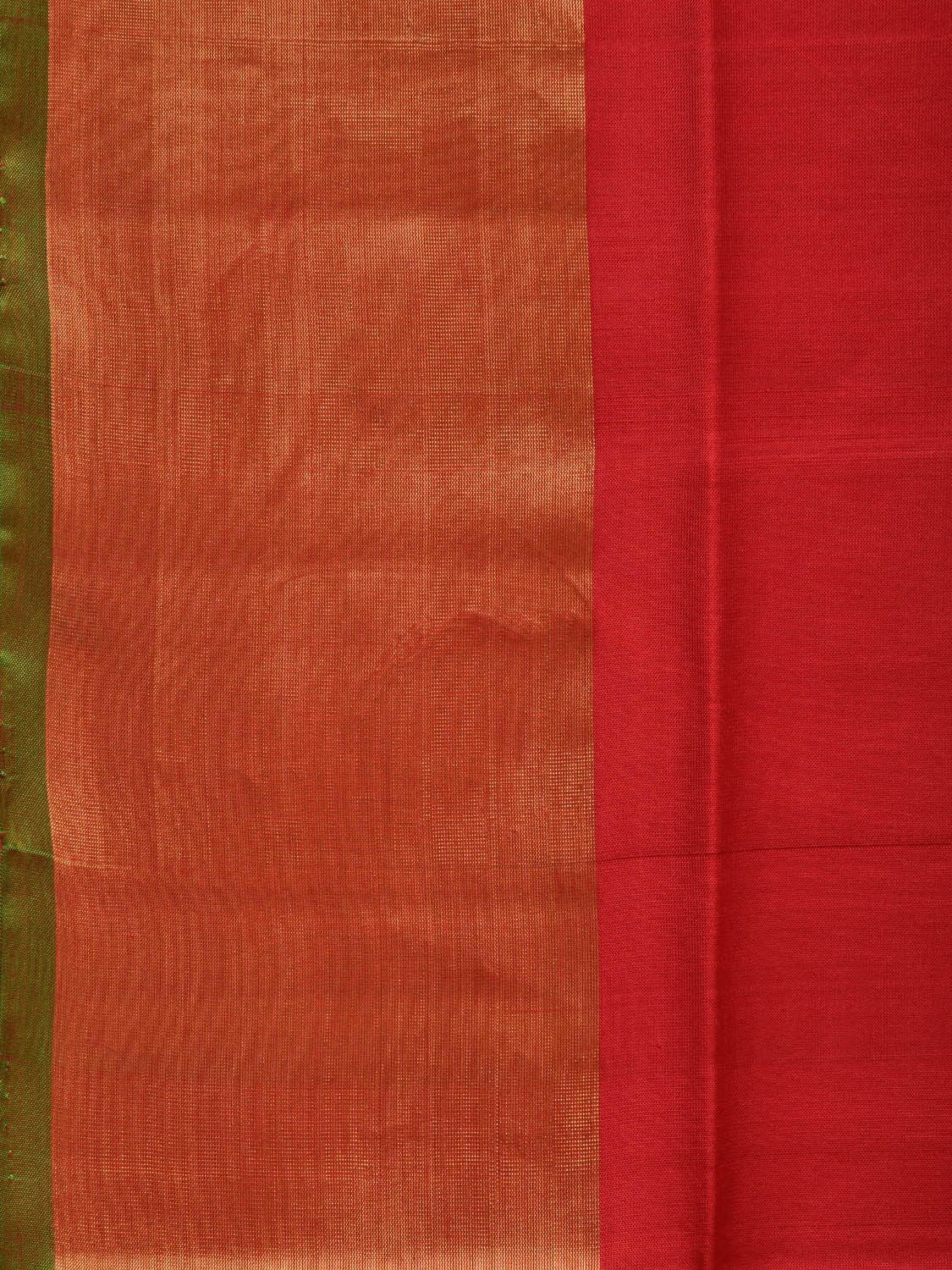 Red and Green Uppada Silk Handloom Plain Saree with Contrast Pallu Design u2148