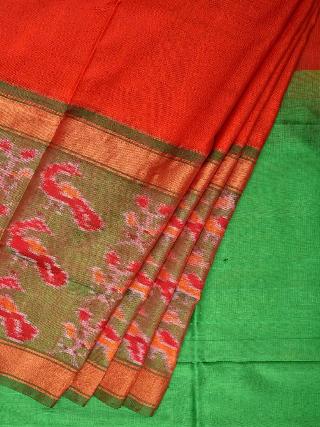 Red and Green Uppada Silk Handloom Saree with Ikat Border Design u1749