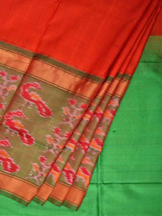 Red and Green Uppada Silk Handloom Saree with Ikat Border Design u1749